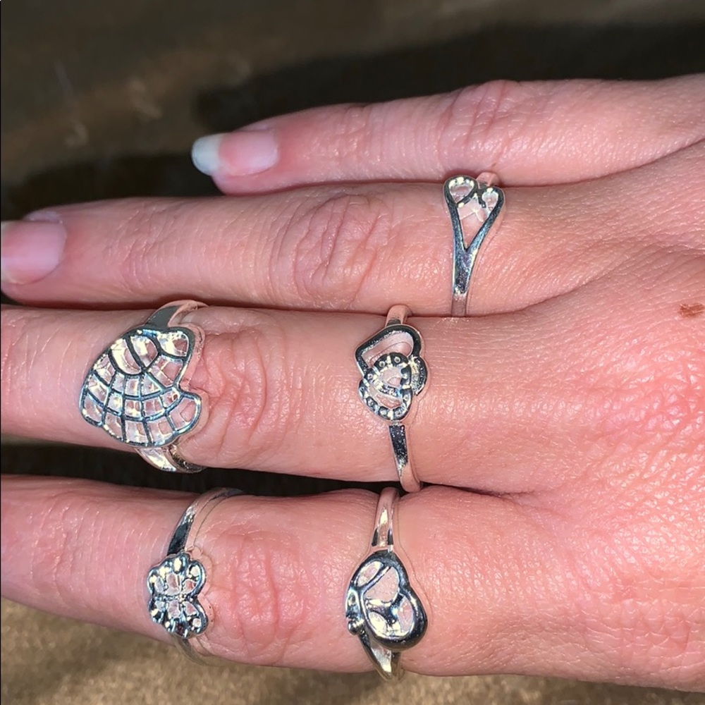 Ring Set 5 Silver Carved Rings